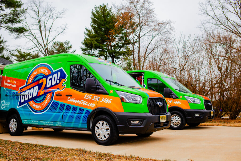 Good2Go Heating, Cooling, Plumbing & Electric service vans in Blackwood, NJ